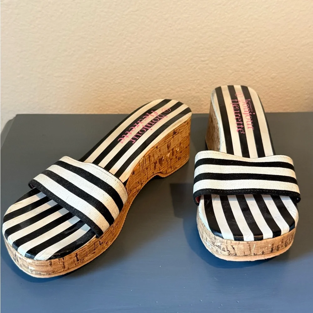 Striped Black & White Slide Sandals